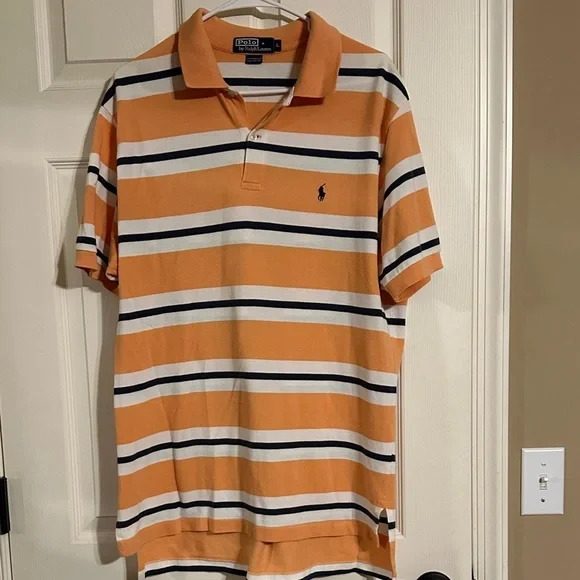 Polo by Ralph Lauren Men's Orange and White Striped Polo - Picture 1 of 4